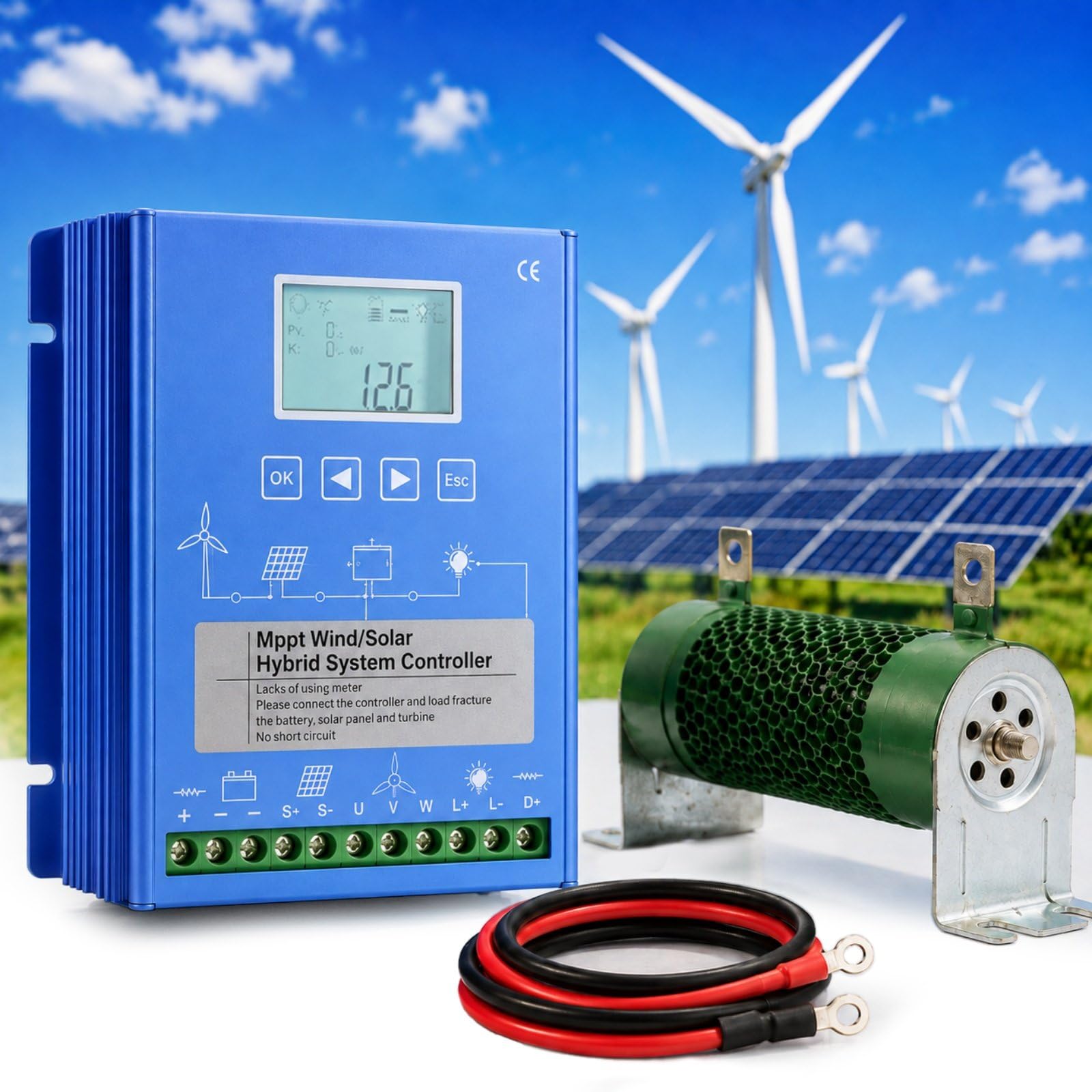 15000W Regolatore MPPT per Turbina Eolica, Solare 12V/24V/48V 24V/15000W | Carico di Scarico Esterno, Controllo Solare PWM, Display LCD per Fattoria, Baita, Illuminazione Stradale