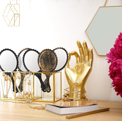 Miniatura 7 de 20 espejos de mano vintage, 9.8 pulgadas de largo x 4.5 pulgadas de ancho, espejo compacto retro con mango para mujeres, maquillaje facial, viajes,