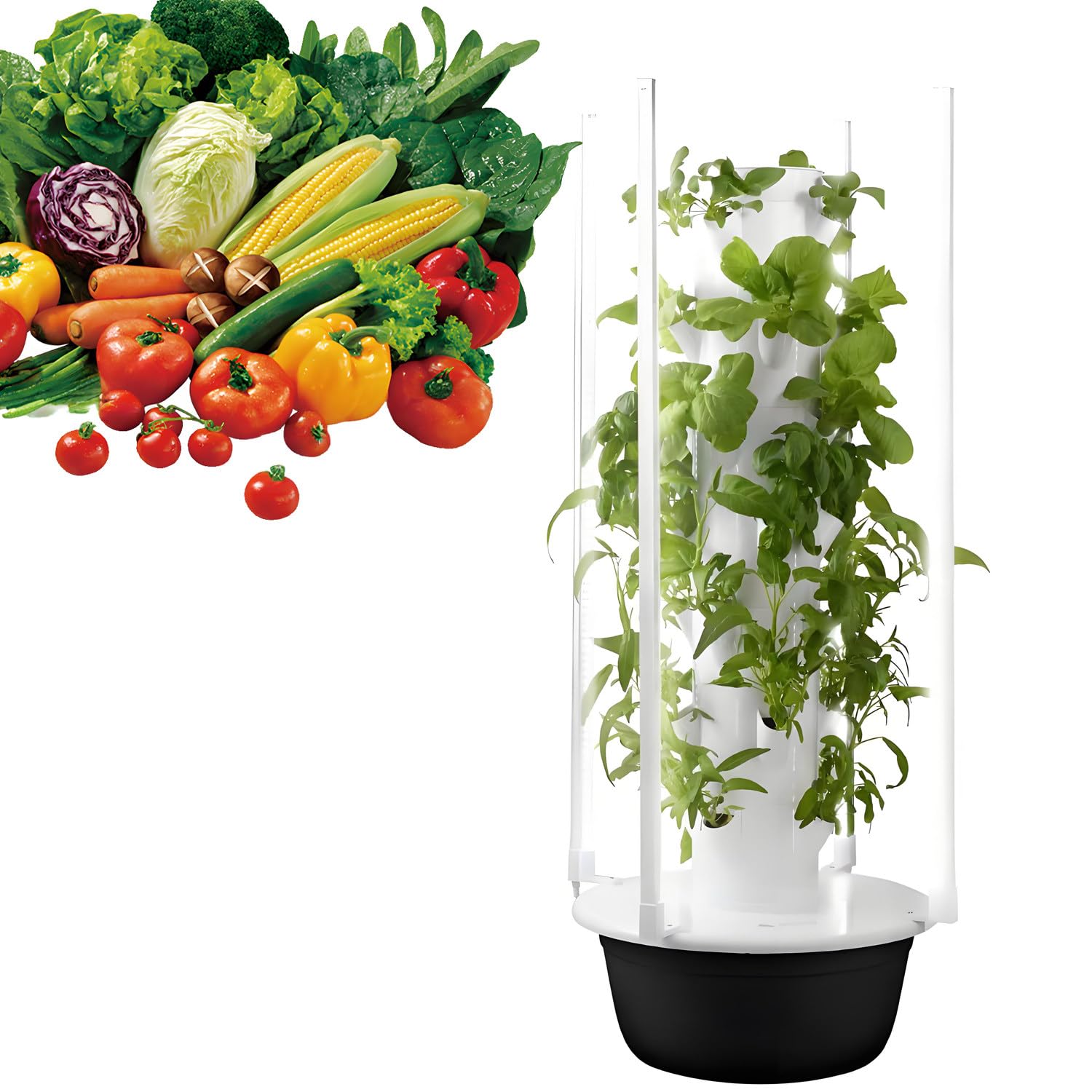 CelyToe Indoor Vertical Garden Kit With Led Grow Lights & Water Pump, Soilless Hydroponic Tower Planter For Greens Fruits Herbs, Smart Irrigation System, Durable Abs Structure 5layers