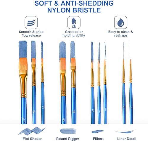 Miniatura 4 de Juego de pinceles de pintura, 20 pinceles negros y azules para pintura acrílica, pinceles de acuarela para niños, pincel de pintura de huevo de