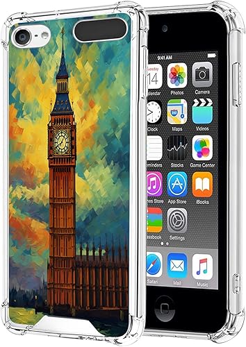 Xioolia Transparent Phone Case Compatible with iPod Touch 567Shock-Absorbing Anti-Scratch Clear with Four Corner Bumper and Big Ben Designer-Art