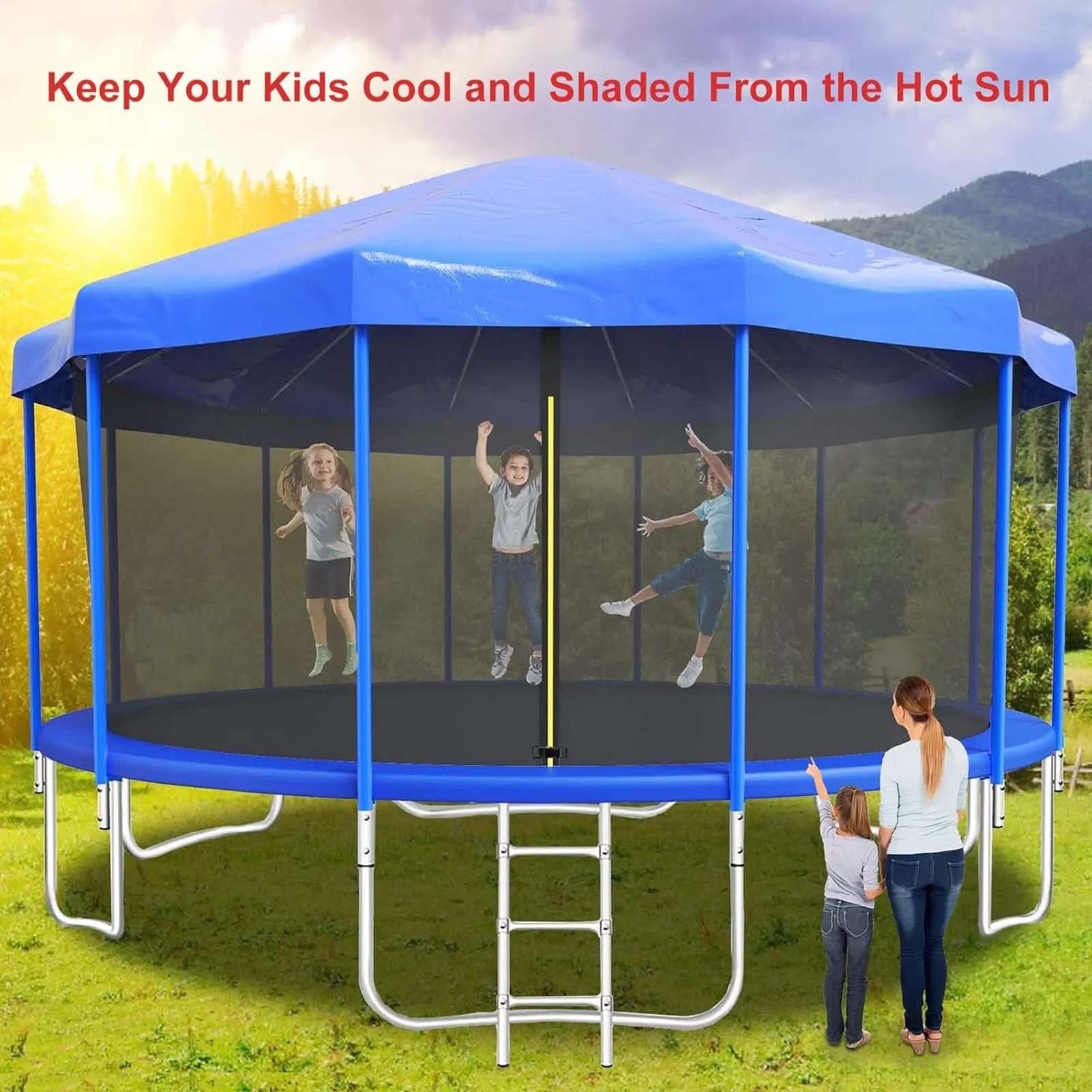 Trampoline Canopy Tent, Trampoline Shade Cover with Frame for 6ft, 8ft, 10ft, 12ft, 14ft, 16ft Trampolines Cover Top Accessories, Outdoor Sports Sun Shade Top Cover Roof - Sunshade, Rain and Snow(16ft