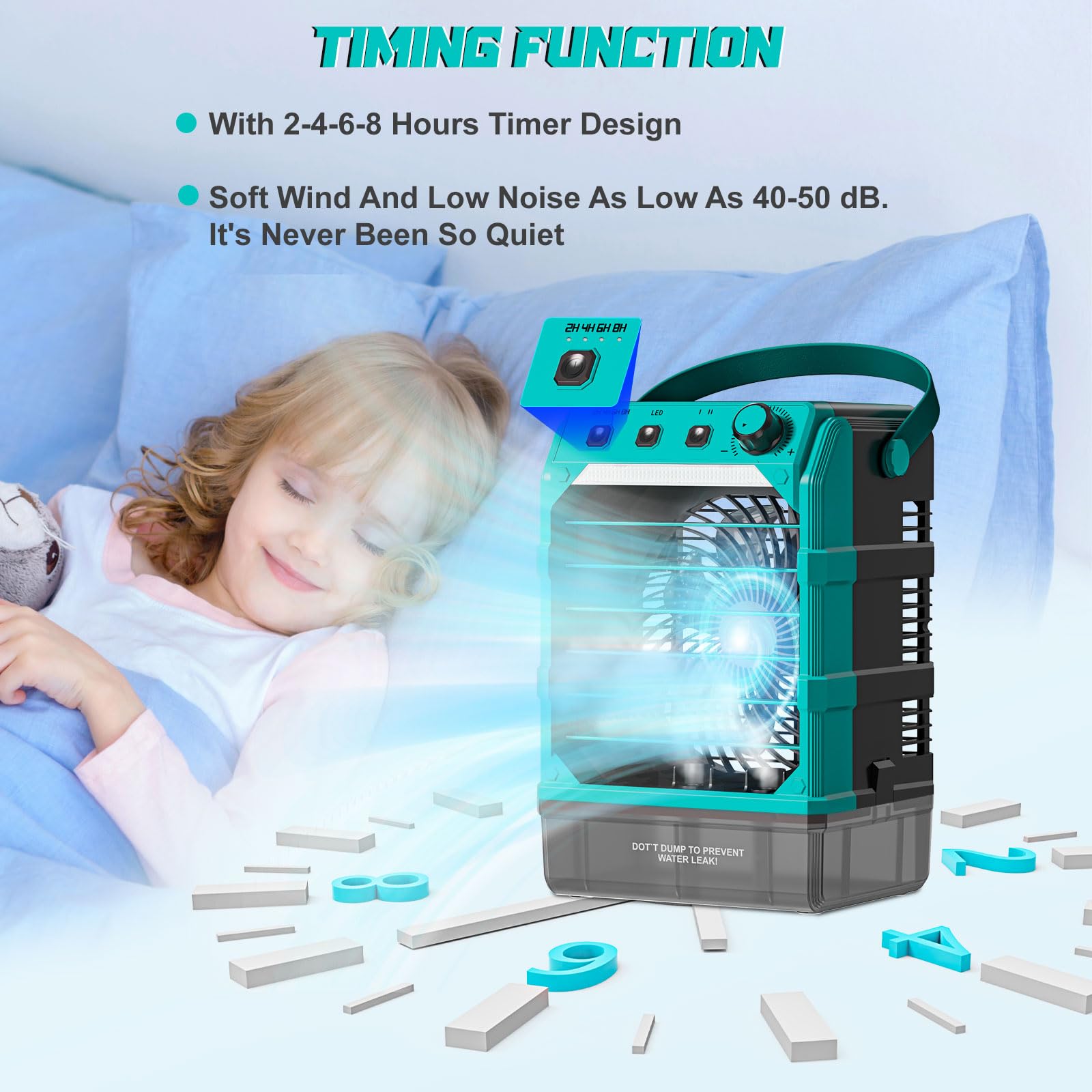 Ventilator mit Wasserkühlung Kompatibel für Makita 18V Akku und USB-betrieben，Luftkühler mobil mit Wasserkühlung,Ventilator mit Luftbefeuchter für Terrasse, Garage Urlaub Sport Büro Garten