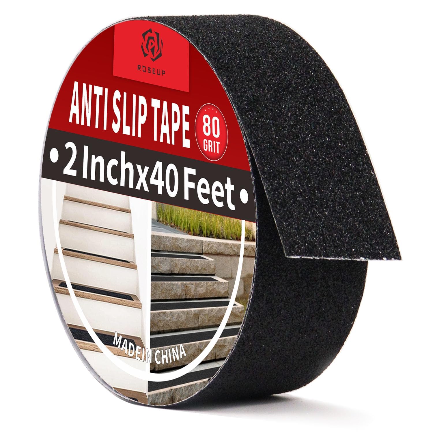 ROSEUP Anti Slip Tape, 5cm x 12m Black Heavy Duty Grip Tape, High Traction Non Slip Safety Tread for Stairs, Steps, Ladders and Outdoor Walkways