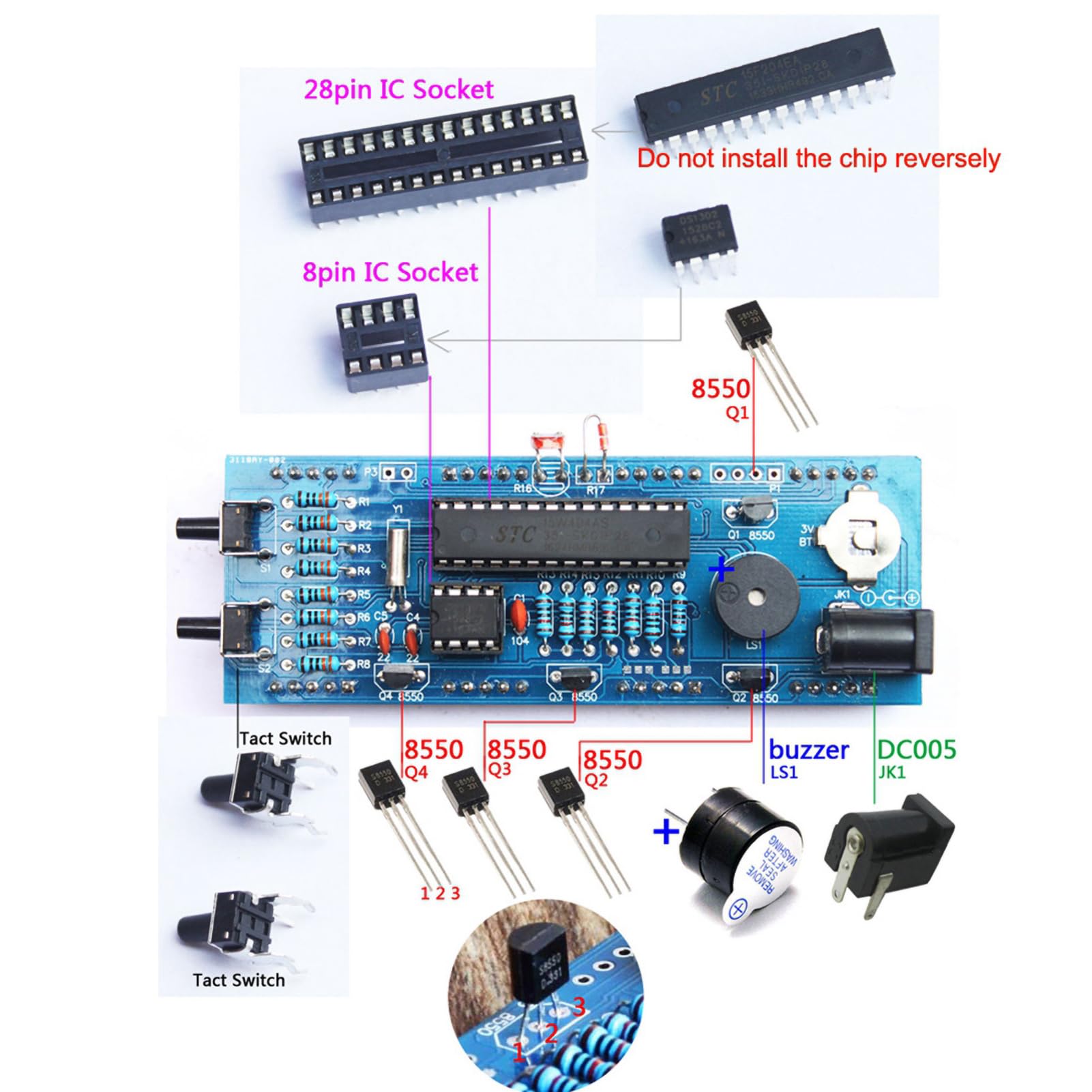 Kit Elettronico Orologio Fai Da Te, Kit Orologio Digitale a LED a 4 Cifre Visualizza Automaticamente Ora/Temperatura, Funzione di Allarme, Timer (Verde)