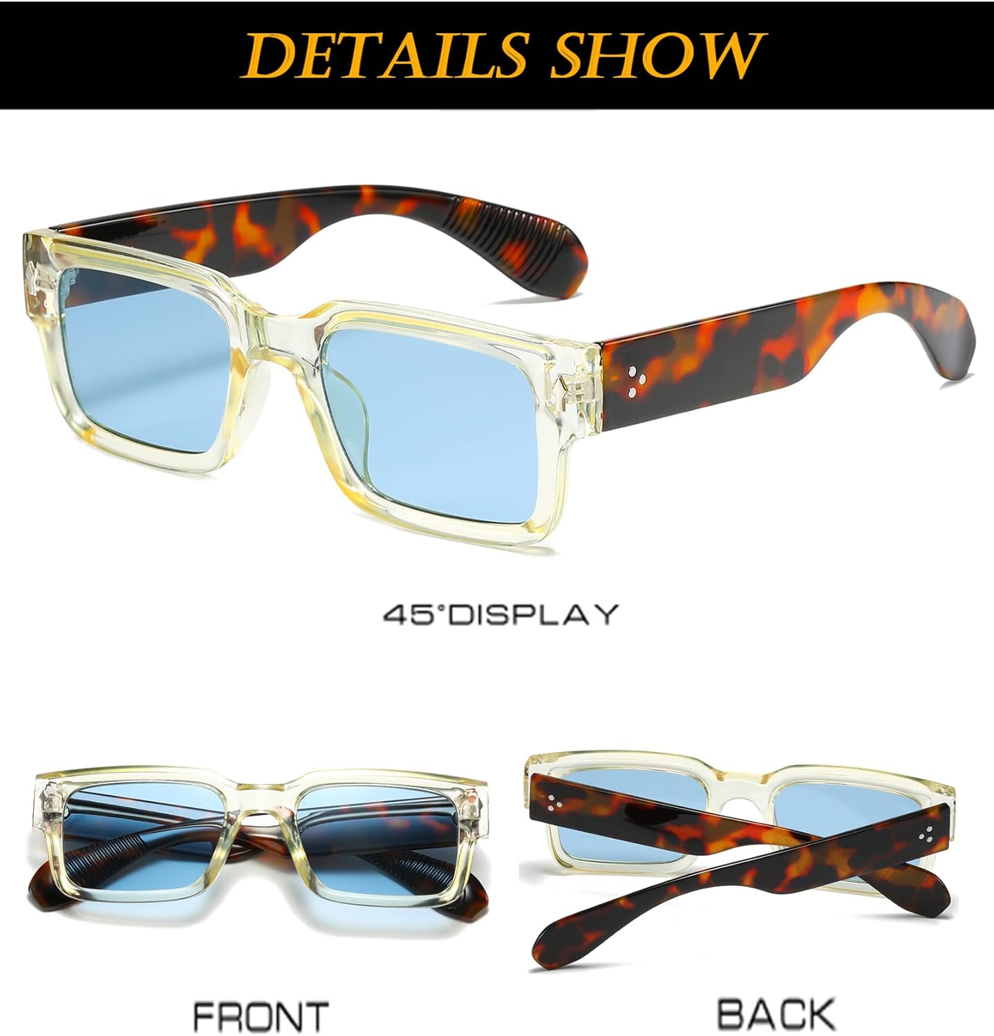 EYLRIM Square Frame Sunglasses for Women Men Trendy Chunky Rectangle Sun Glasses Black Shades UV400 Protection - Image 6