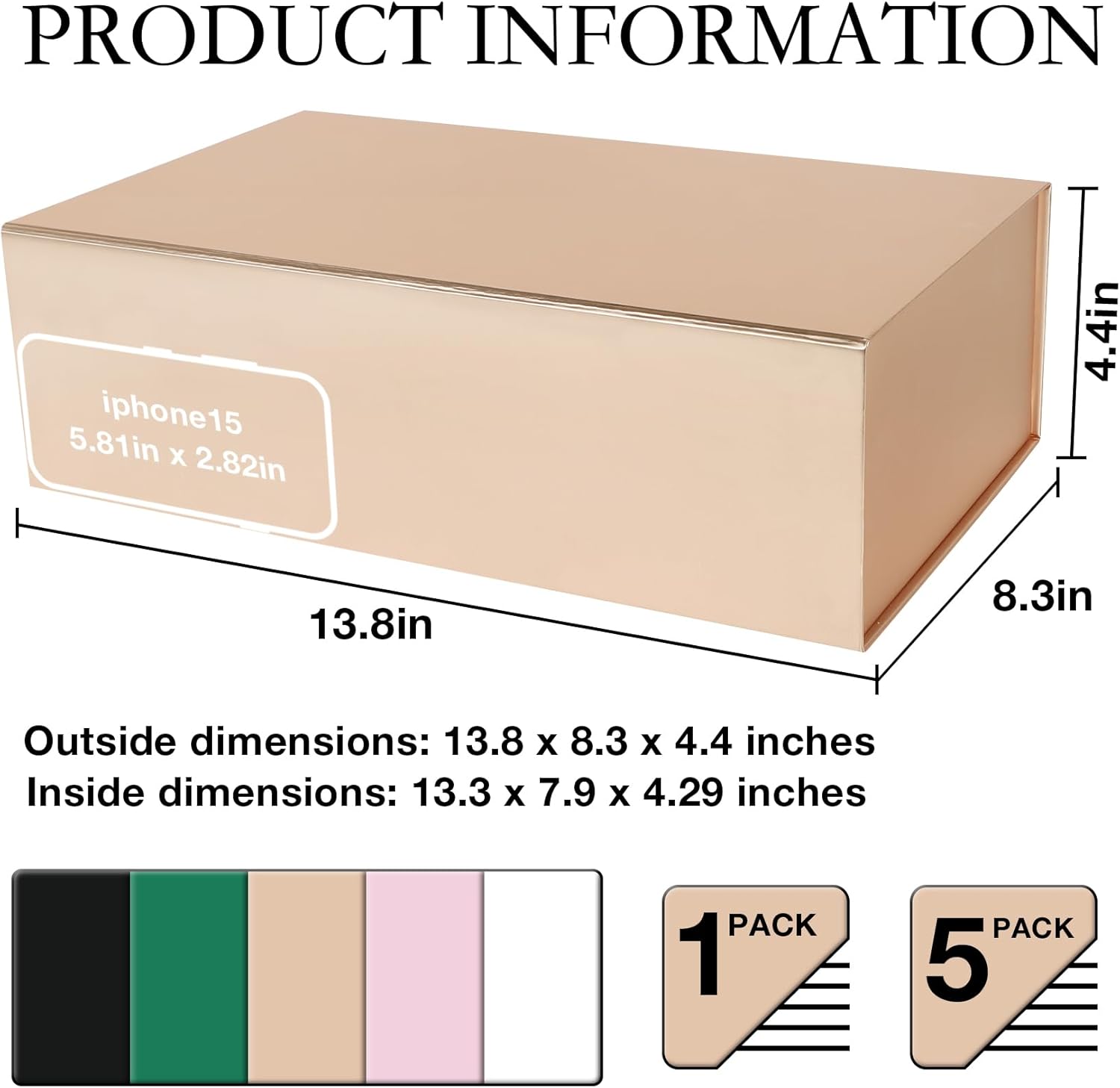 Rose Gold Gift Box with Magnetic Lid 13.8x8.3x4.4 in, Bridesmaid Groomsman Proposal Box, Large Rectangle Storage Box 5 Pack Rose Gold 1 Count (Pack of 5)