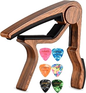 LEKATO Quick -Change Capo Wooden Guitar Capo With 6 Guitar Picks in 3 Available Sizes Aluminum Alloy Capo For Acoutsic And Electric Guitars