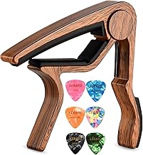 LEKATO Quick -Change Guitar Capo, Electric Guitar Capo With 6 Guitar Picks in 3 Available Sizes Aluminum Alloy Capo For Acoutsic And Electric Guitars