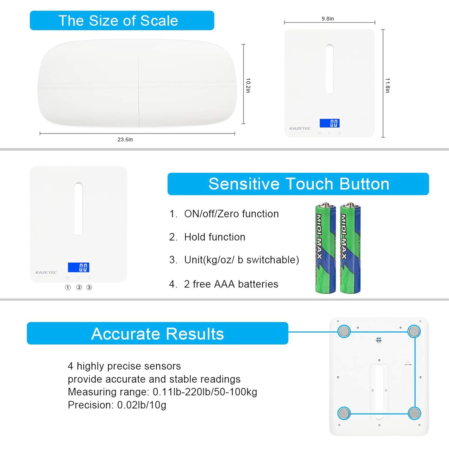 Baby Scale,pet Scale, Multi-Function Toddler Scale, Infant Scales for Weighing, Blue Backlight, Weight and Height Track,pet Scales for Cats