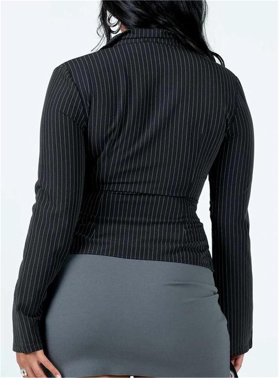 Women Long Sleeve Slim Button Up Shirt Solid Color Y2K Button Down Blouse Vintage Slim Fitted Collared Dressy Top - Image 5