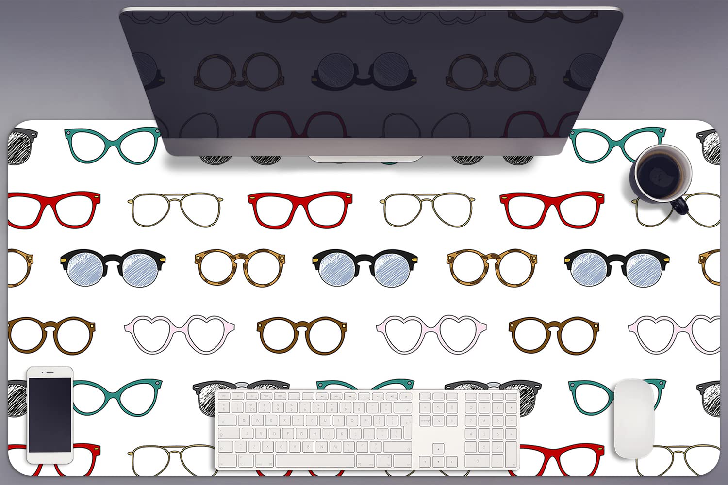 Decormat Sous-main de Bureau Vinyle Sous-main Bureau 100x50cm Gaming de Protection - Lunettes rétro