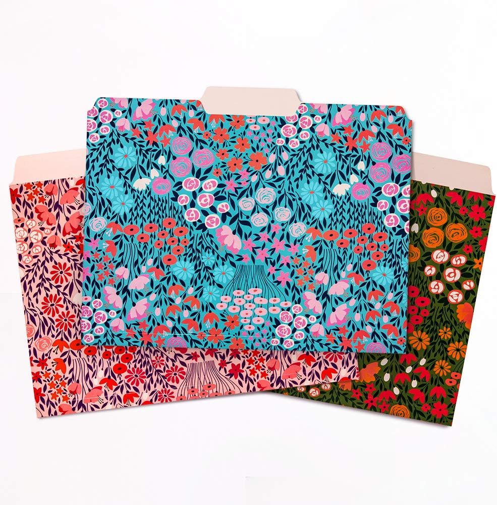 Jot & Mark Floral Pattern File Folders | Letter Size Colorful Folders for Documents and Filing Cabinets (Set of 12)