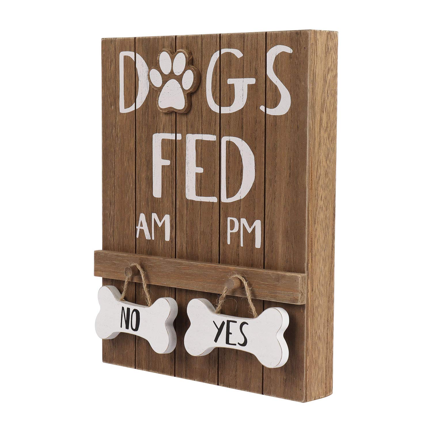 Hanna Roberts Decorative Dog Meal Scheduler, Morning and Afternoon with Reversible Yes or No Bone for Mudroom, Entry Way, Dog Room, Dogs Fed, 9.5