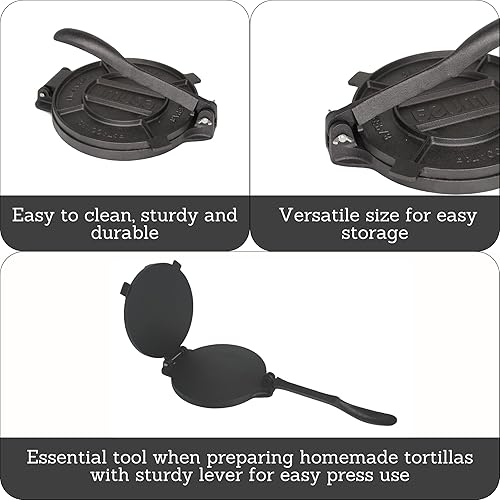 Miniatura 17 de IMUSA USA MEXI-86005 - Prensa de tortilla de aluminio fácil de usar de 6 pulgadas, plateado, gris