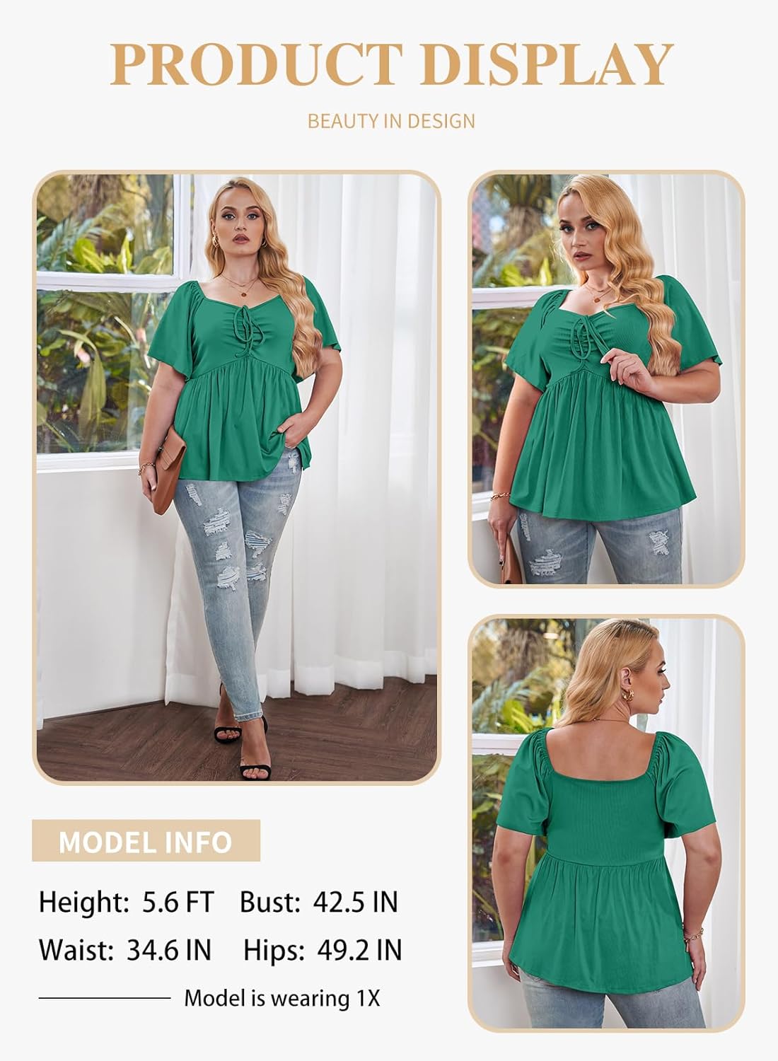 Eytino Plus Size Tops for Women Sweetheart Neck Short Sleeve Peplum Blouse Summer Loose Babydoll Shirts(1X-5X) - Image 3