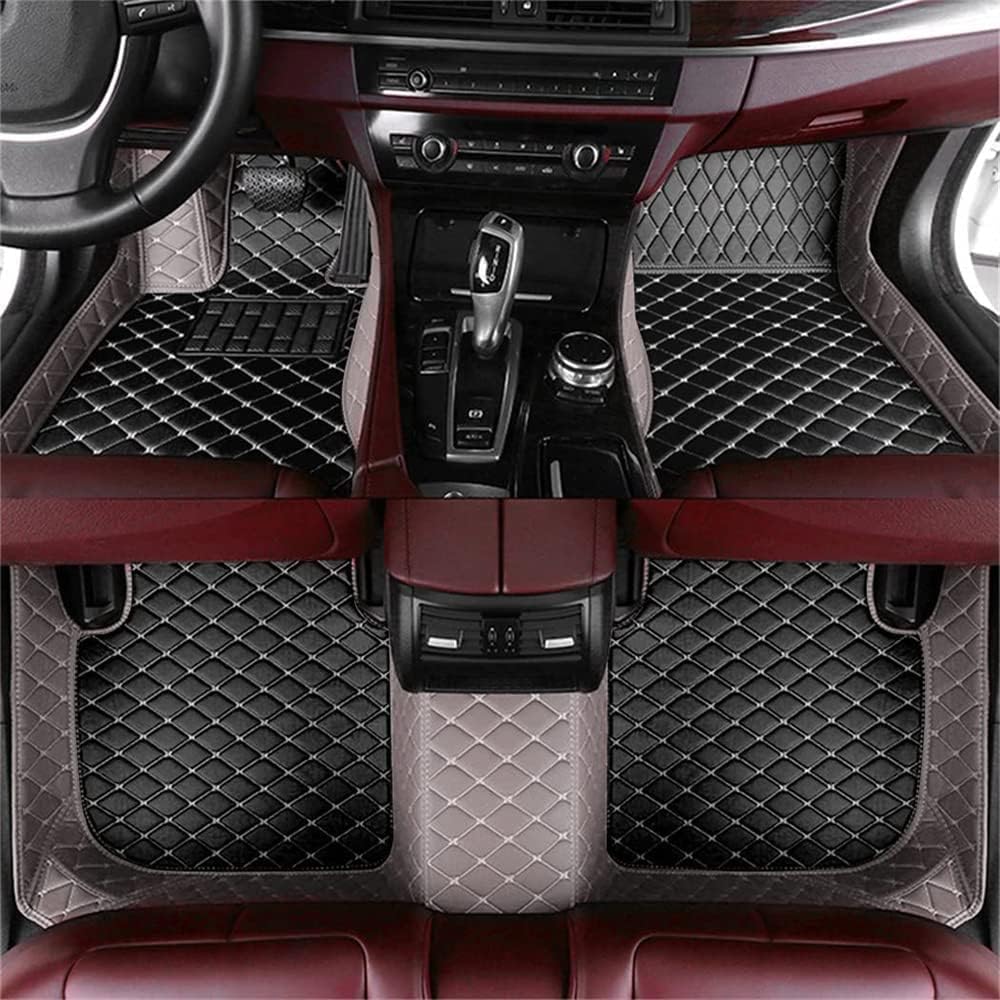 Custom Waterproof Leather Car Floor Mats Fit for Most Car SUV Truck & Sportscar All Weather Protection Vehicles (Black+Beige)