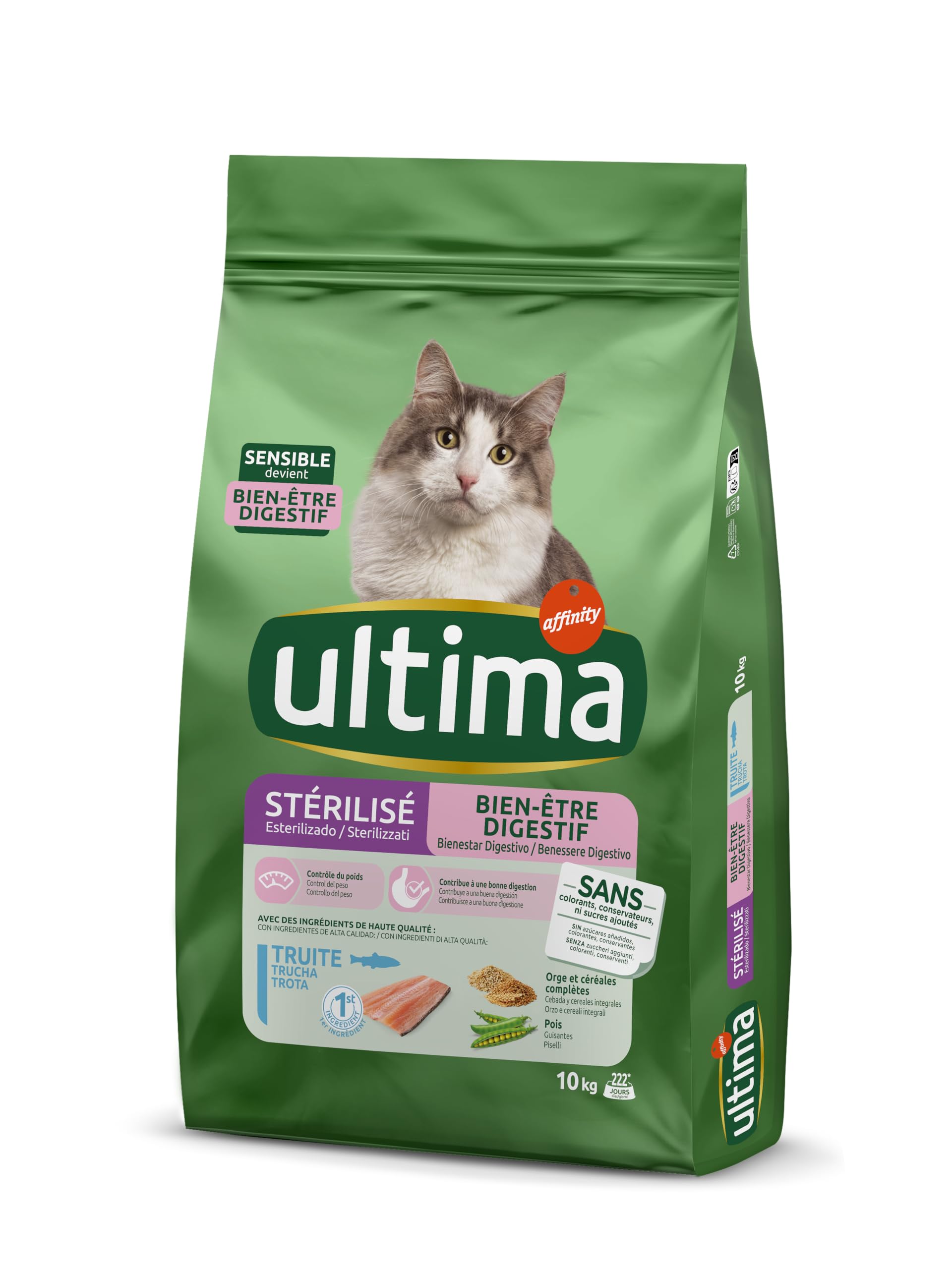 Ultima Bienestar Digestivo - Pienso para Gatos Esterilizados con Digestión Sensible con Trucha - 10kg