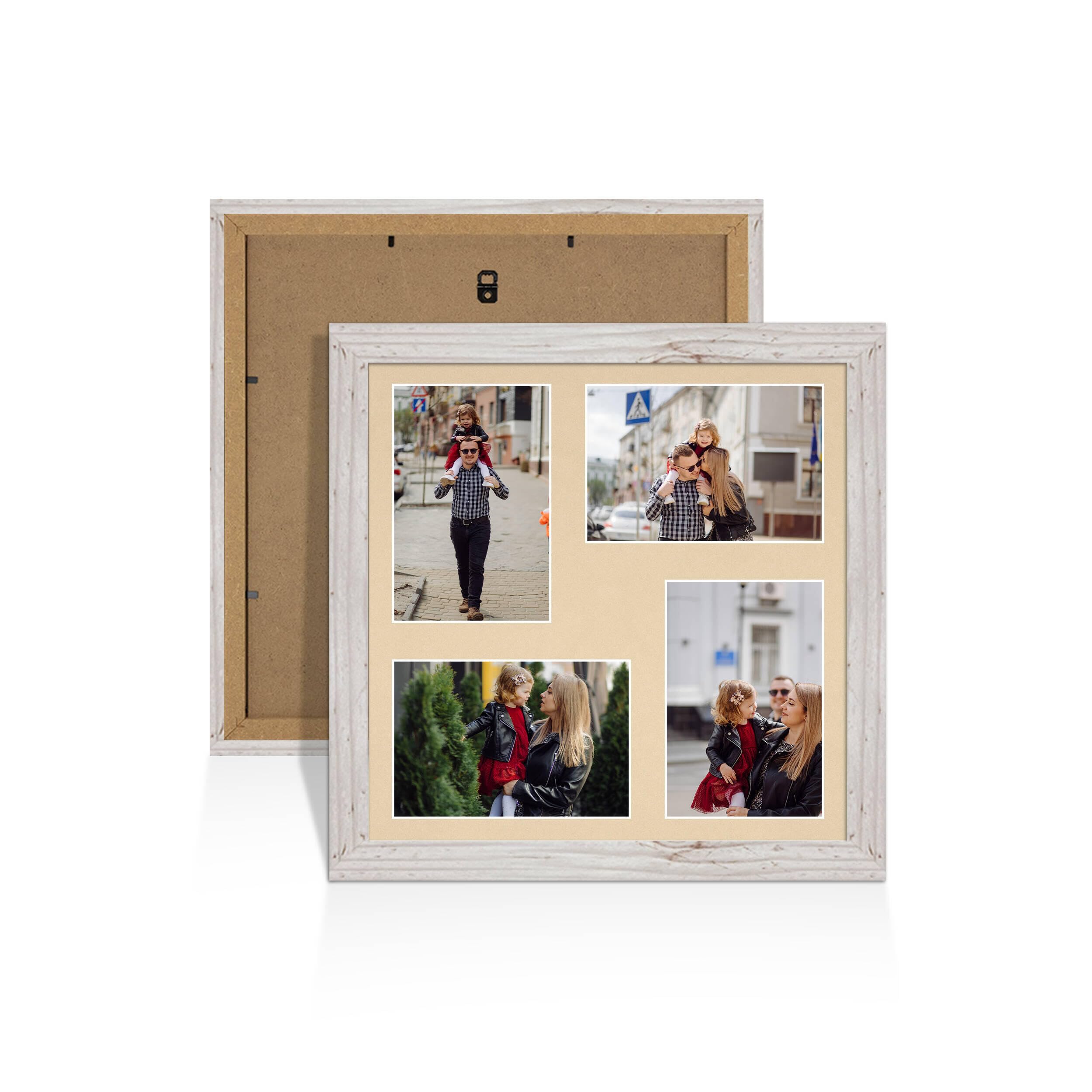 Alison Kingsgate White Rustic 12x12 Photo frames for multiple pictures -4 Apertures Collage Frame with Ivory Mount - Holds (4x) 6x4 Photos - Engineered Wood & Perspex โ image 1