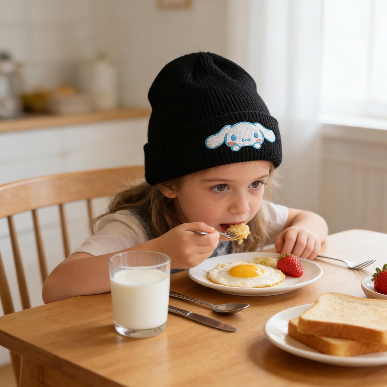 Roffatide Anime Cute Beanie Hat Kawaii Lolita JK Caps Winter Knit Hat for Boys Girls Embroidered Beanie Cap