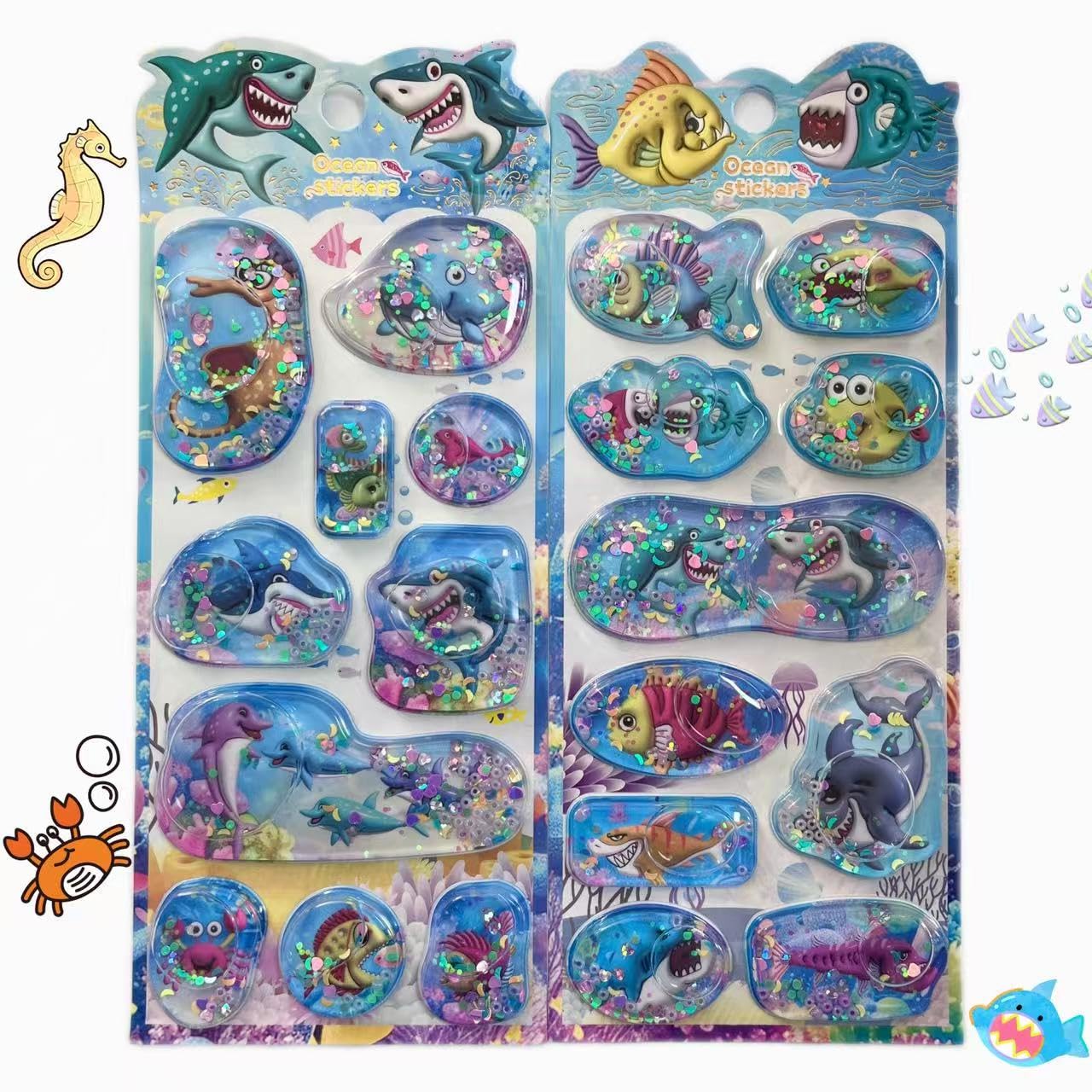 loong 水入りシール ウォーター ぷっくり しずくちゃん シャカシャカシール 励ましステッカー 3D 立体 2 枚入り 精巧な柄 手帳用装飾 DIY クリエイティブ ファッション 個性的 かわいい ギフ 2セット R