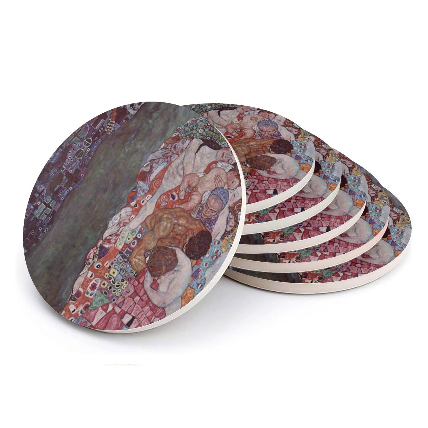 Sous-verre ronds en céramique table basse salon motif Klimt