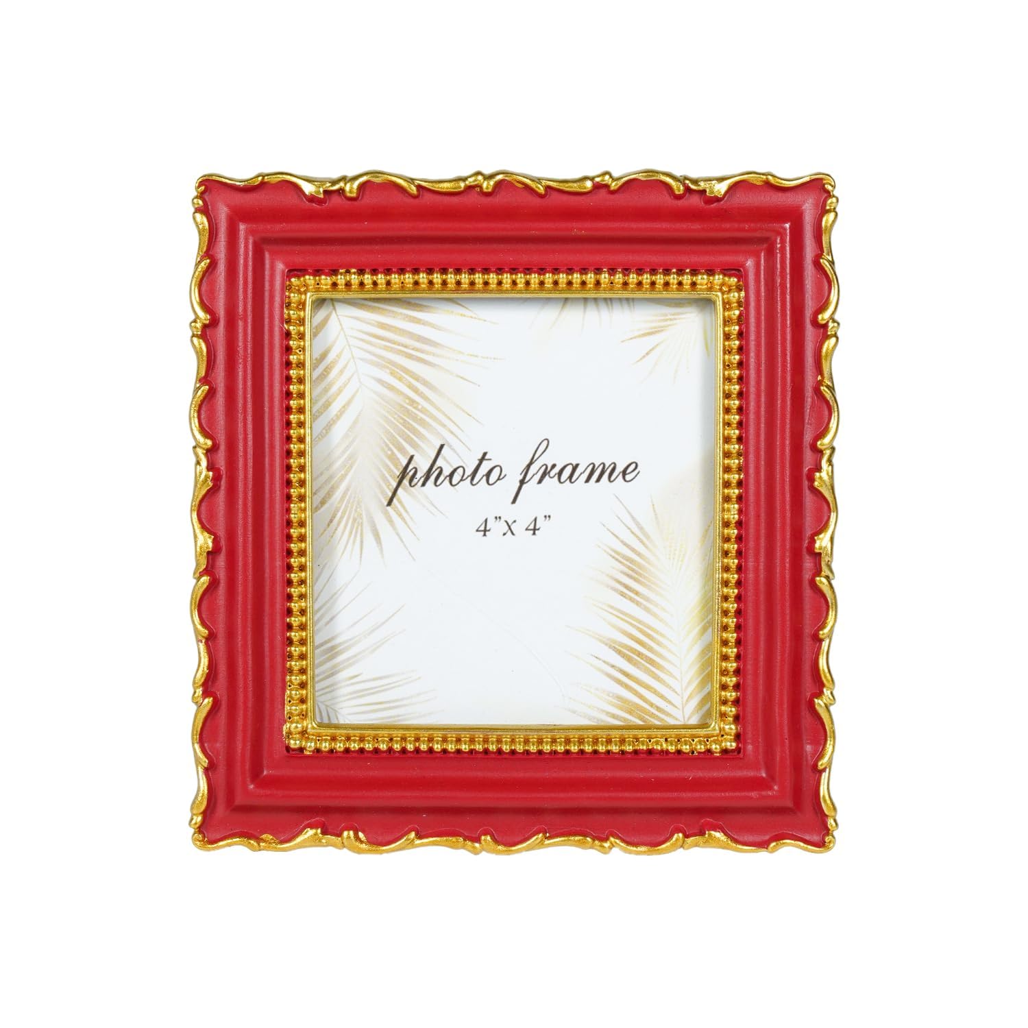LIMOR 4x4 Christmas Vintage Picture Frame, Red Antique Ornate Victorian Baroque Decorative Frame for Tabletop & Wall, Retro Home Decor, Ideal Gift (Red 4X4)