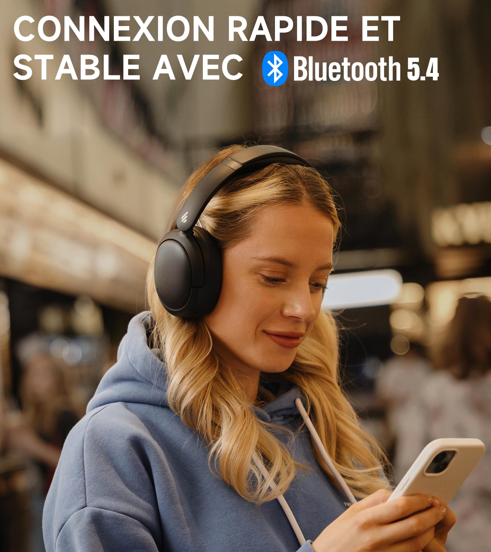 Edifier W800BT Pro Casque sans Fil Hybride de Réduction de Bruit Actif - Son Haute Résolution - IA Annule Bruit Appels - 45 Heures de Lecture - Charge Rapide - Pliable - Bluetooth 5.4 - Noir