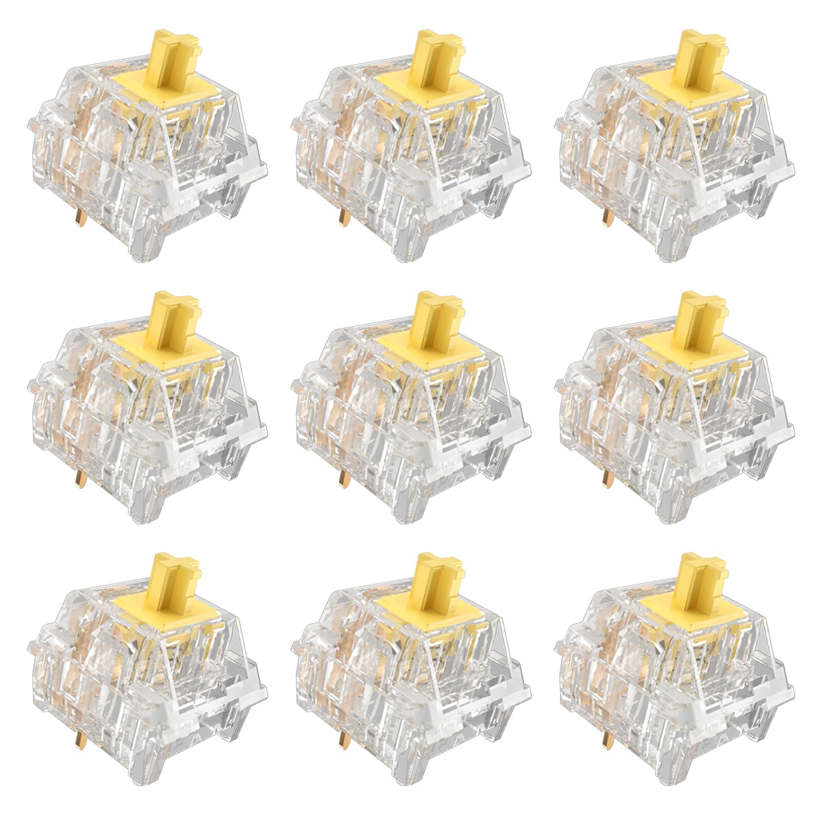Zhouwang Crystal Yellow Switches, 3-Pin Pre-Lubricated Linear Switches, Dustproof and Waterproof for Mechanical Keyboards. (72Pcs)
