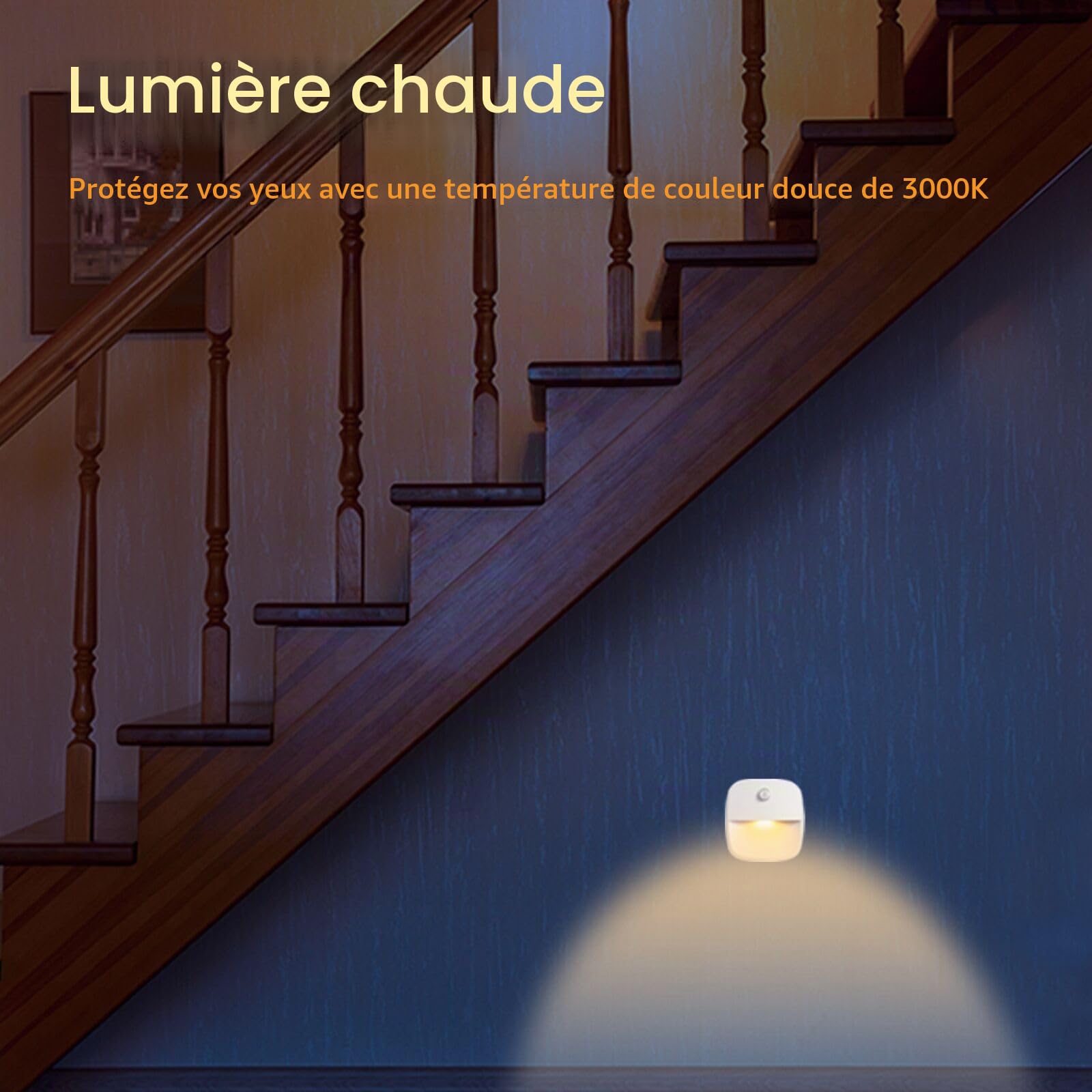 XVZ Lampe Détecteur de Mouvement Interieur, Lot de 6 Veilleuse LED Pile, Veilleuse d'escalier Automatiquel Pour Couloir, Chambre, Cuisine, Placard - Blanc Chaud