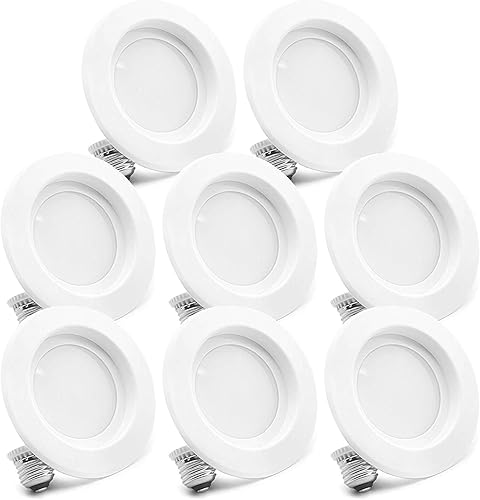 Bioluz LED - Paquete de 8 lámparas empotrables LED regulables de 4 pulgadas, 13 W, 90 CRI, de 4 pulgadas, lámpara de techo LED de 2700 K, 910