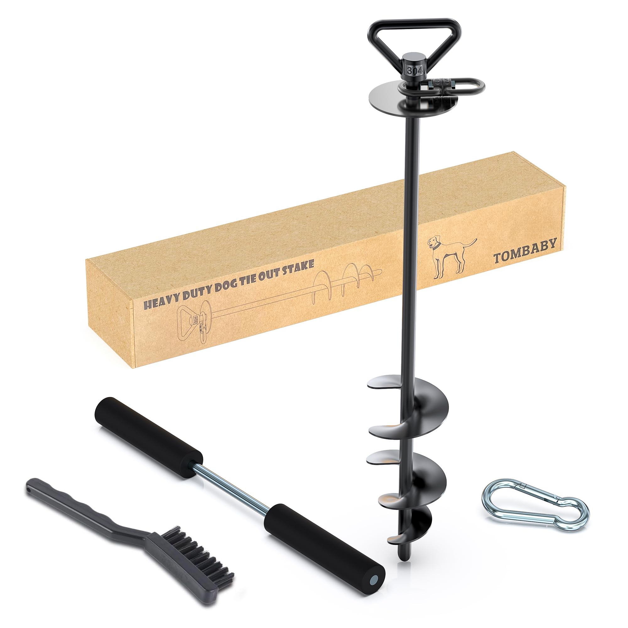 TOMBABY Dog Tie Out Stake-Heavy Duty 304 Stainless Steel Dog Runner, Ground Anchor with 360° Swivel & Anti-Tangle,Use Any for to 210LBS Dogs- Dog Stakes for Outside Camping, Suitable for Any Dog Cable