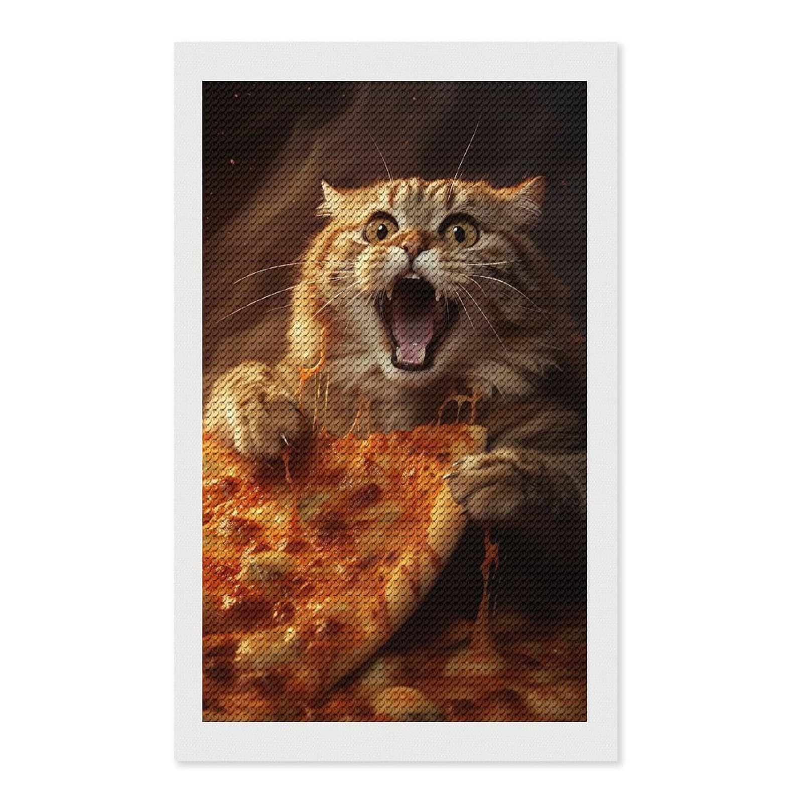 Junmoney Kitten Pizza Diamond Painting Canvas Kit 12"x20", Leisure Activity, Aesthetic Room Decor, with Tool Kit, DIY, Gift