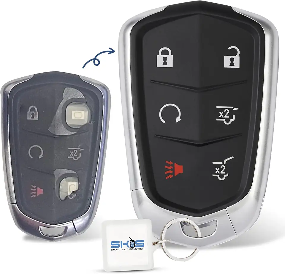 Smart Key Solution Key Fob Shell Case Replacement Fits for Cadillac Escalade ESV 2015 2016 2017 2018 2019 2020 Keyless Entry Remote Control 6 Button Pad Cover