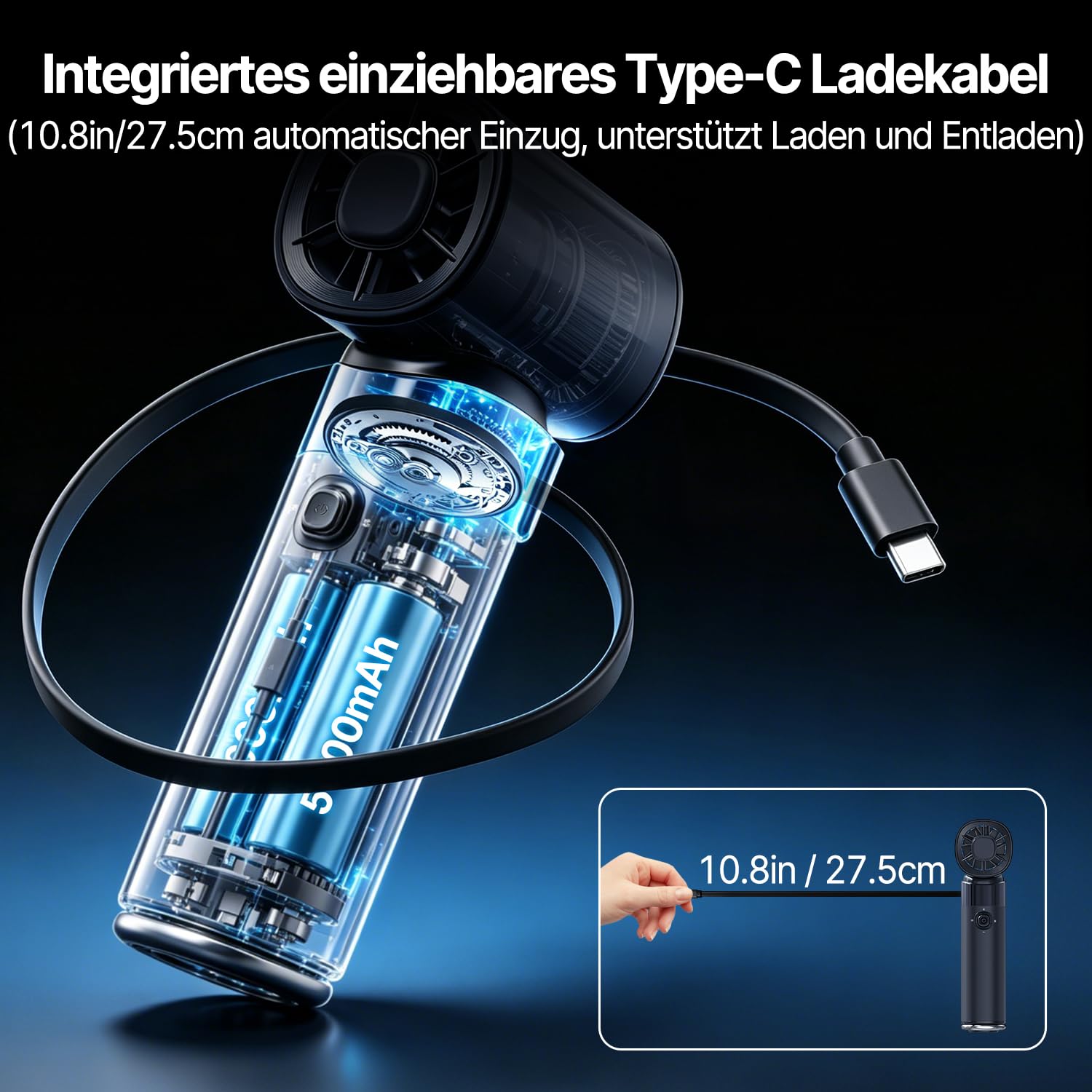 yAyusi Tragbarer Wiederaufladbarer Handventilator,10000 mAh Multifunktionaler Leistungsstarker Handventilator mit Eiskühlfunktion,Turbo-Handventilator 0-100 Einstellbare Stufen für Reisen/Büro