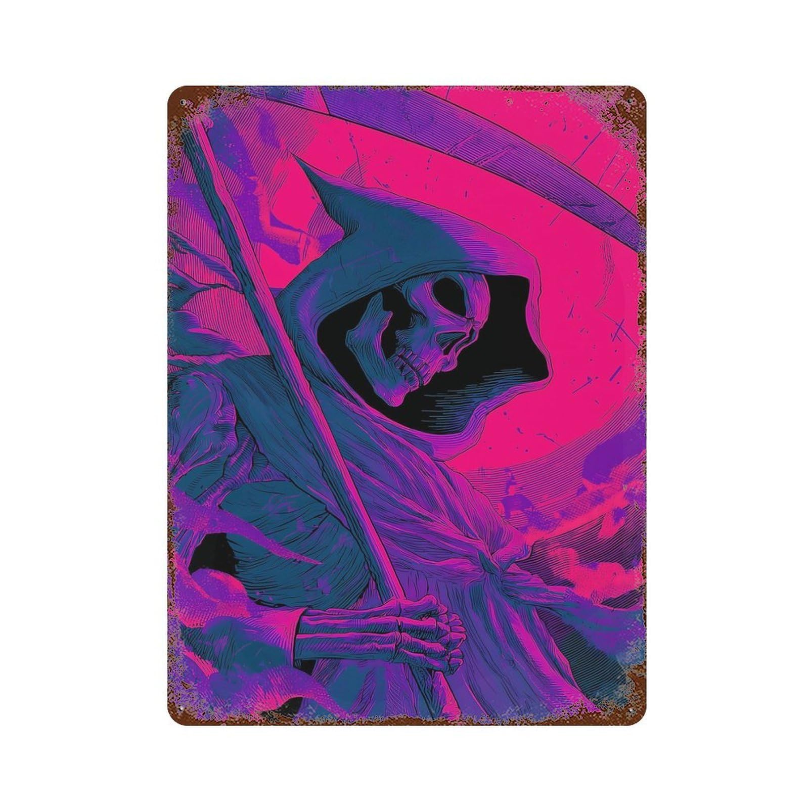 Grim Reaper in Purple And Blue Rusty Metal Tin Sign 15.7"x11.8", Ideal for Patio, Garden Room And Bar Decor