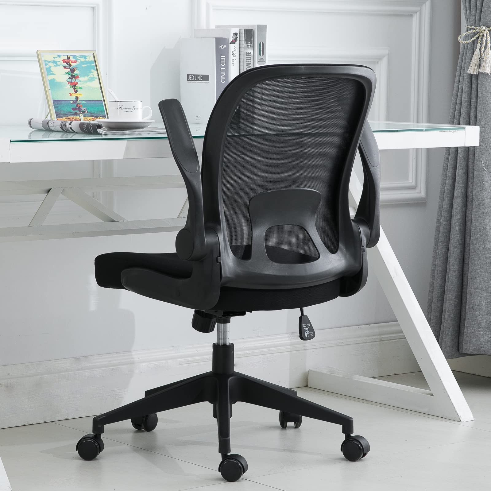 Ahua Silla de Oficina Reposabrazos abatibles Silla de Escritorio Fácil de Montar Silla de Malla Transpirable con cojín Grueso Rotación de 360 Grados y función de elevación Model: CY-8002-BB