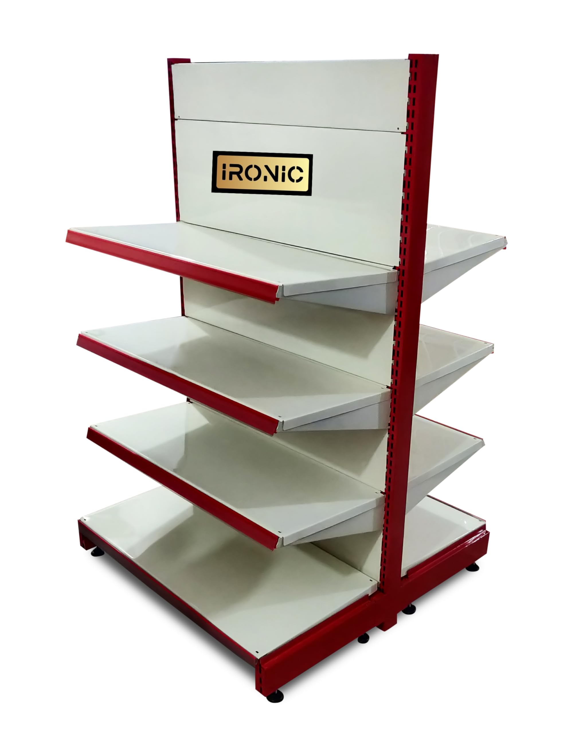 IRONIC Slotted Channel Rack | Grocery Rack | Multipurpose Adjustable Iron Rack for Kitchen, Shops and Book Shelf | RED & Ivory (CENTRE RACK 5FEET X 3FEET 4-4 SHELF BOTH SIDE)-image-35