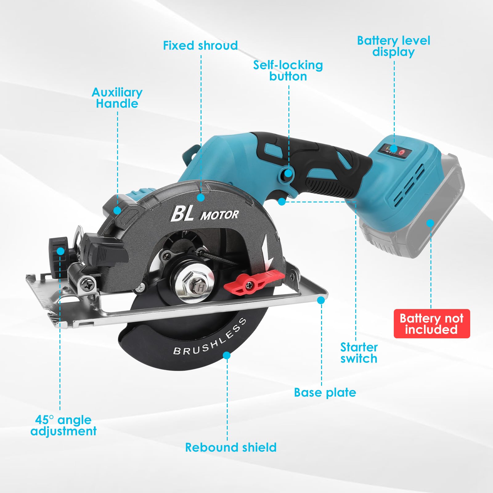 WingFly Mini Sierra Circular Inalámbrica para Makita 18 V Batería, Sierra Circular de Mano con 3 Hojas de Sierra, Puede Cortar Diagonalmente 6000 rpm, Sierra Multifunción para Carpintería