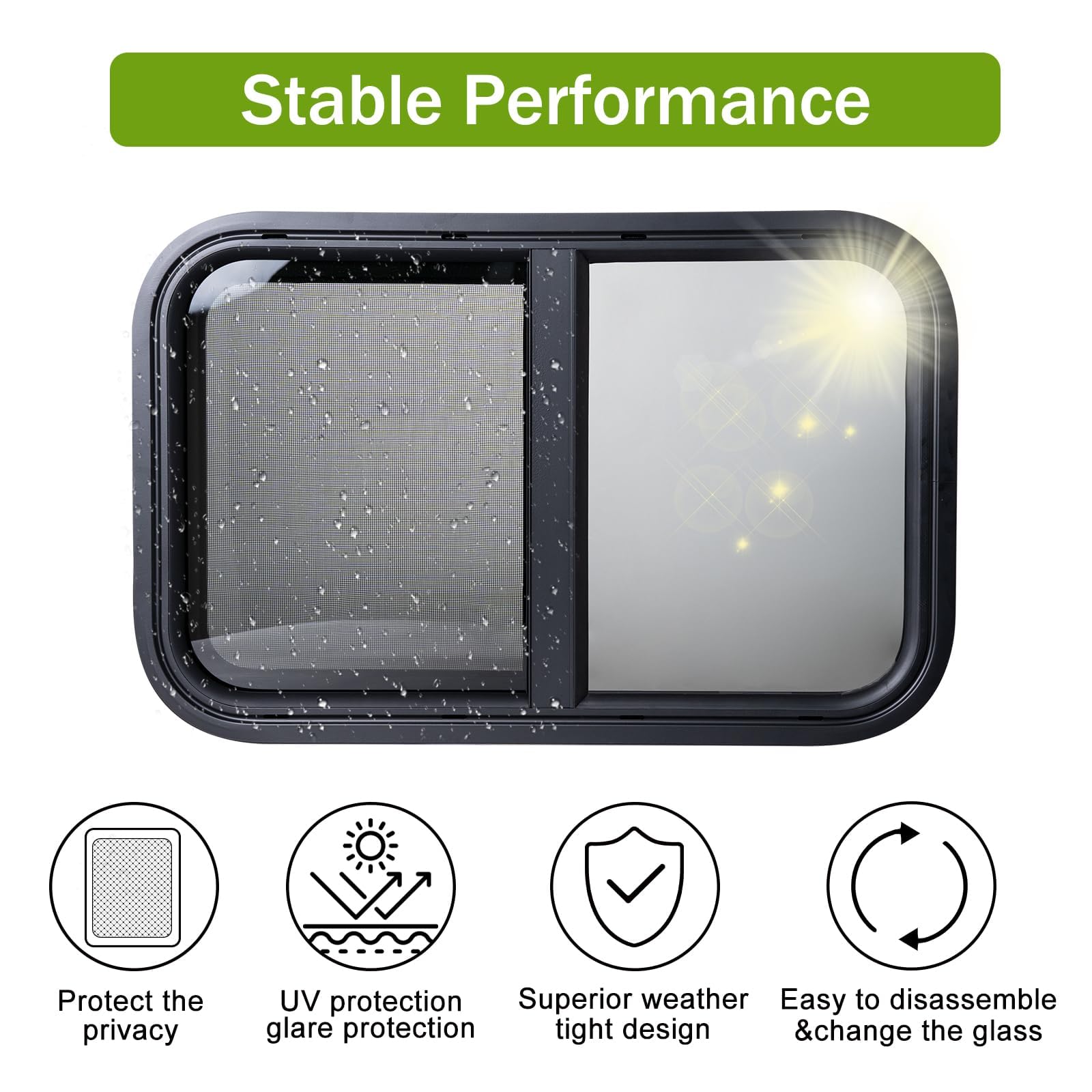 Horizontal RV Window, 762mm x 508mm Tinted Sliding Camper Window with Net Screen and Trim Ring, DOT Certified, Replacement for RVs and Trailers