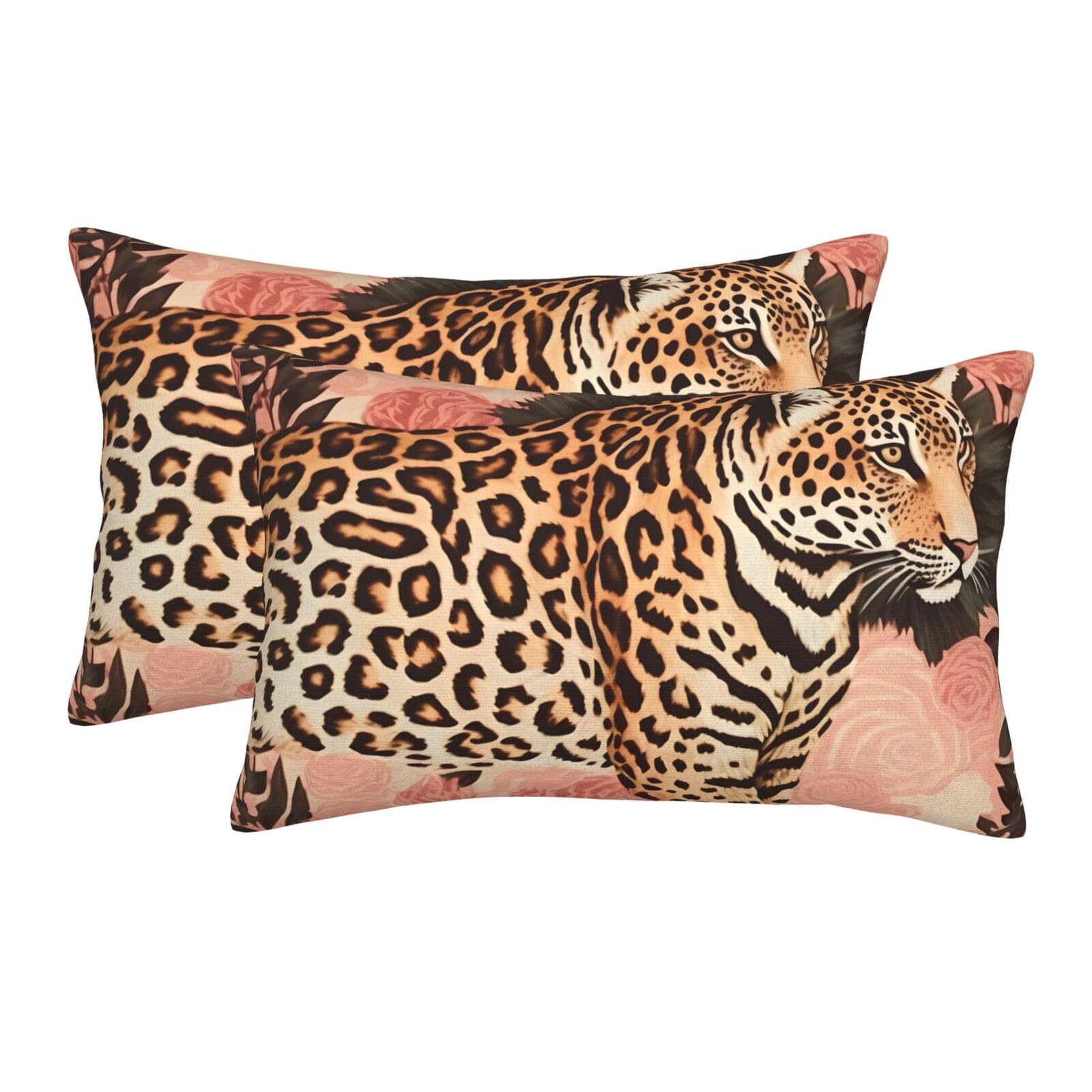 2 Pack Pillow Cases with Hidden Zipper, Soft Breathable Pillow Covers for Hair and Skin, Striped Leopard Pillowcases 20"x30" Bed Pillow Protectors Cover for Sleeping Gifts