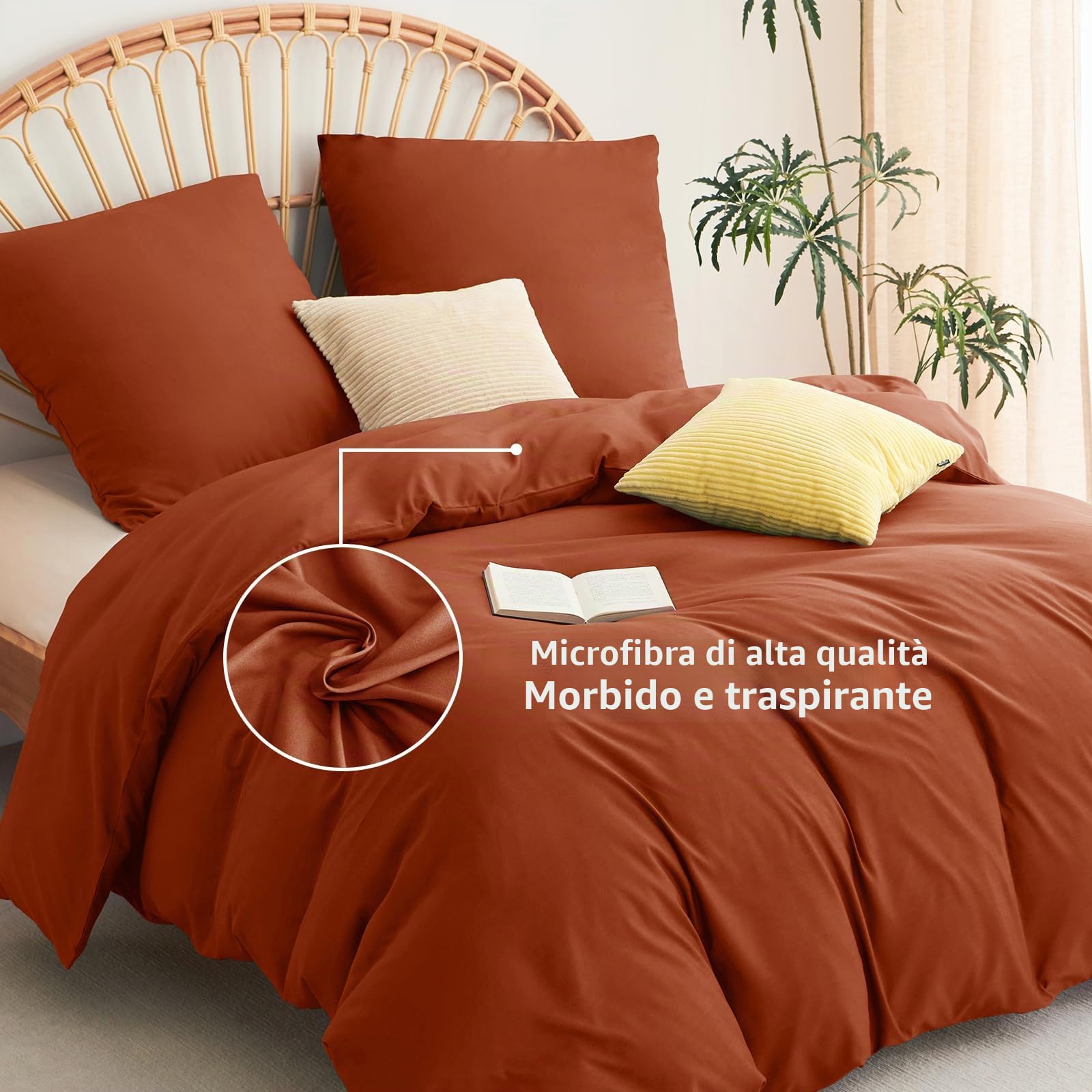 WAVVE Set di biancheria da letto 155 x 220 cm, 3 pezzi, terracotta, copripiumino 155 x 220 cm, 2 federe 80 x 80 cm, in microfibra con chiusura lampo