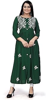 Women's Rayon Flared Embroidery Kurti Under 599 Designer Attractive Look Women's Kurta