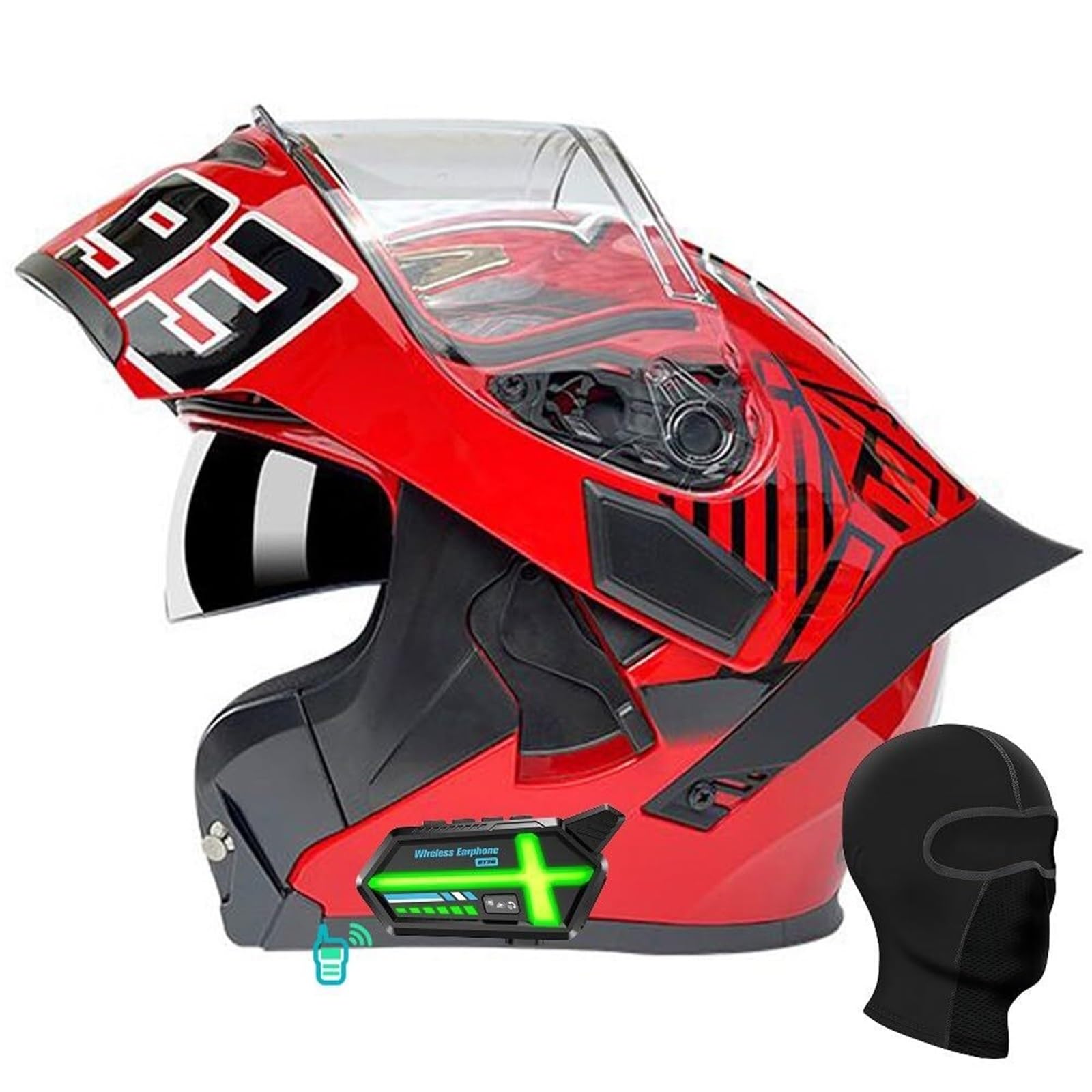Casco de Motocicleta Modular abatible con Bluetooth: Integral, homologado por la ECE, Doble Visera, Altavoz y micrófono Integrados, cómodo y Transpirable for Hombre y Mujer.(I,L 59~60CM)