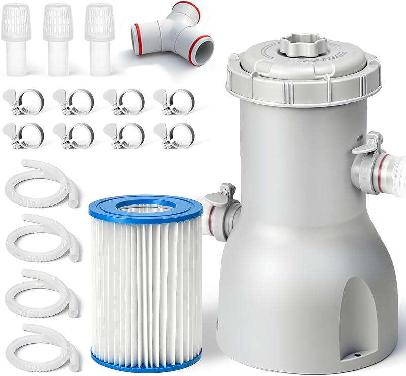 Pool Pump and Filter Above Ground, 800 Gallon Swimming Filter Cartridge Pumps, Electric Pools Water Pump Filter for Pools Sand Cleaning Tool, 800 GPH Filters Pumps for Above Ground