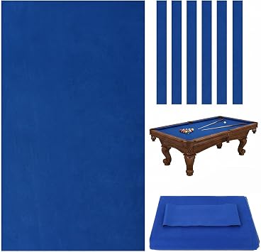 8 FT Billiard Cloth, Professional Pool Table Felt with 6 Cloth Strips, Snooker Cloth Felt Replacement Accessories for Bars Clubs,Blue