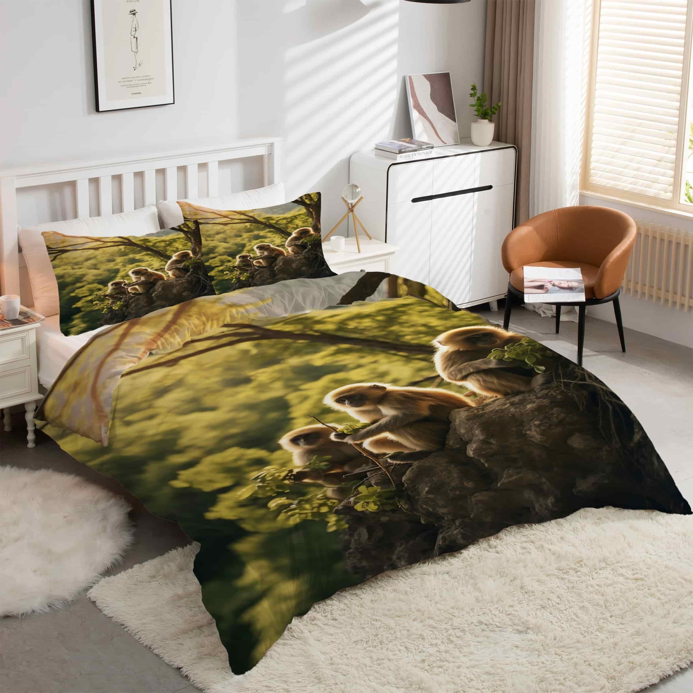 Housse de Couette 160x200 Singe Microfibre Anti-Plis pour en Finir avec le Repassage