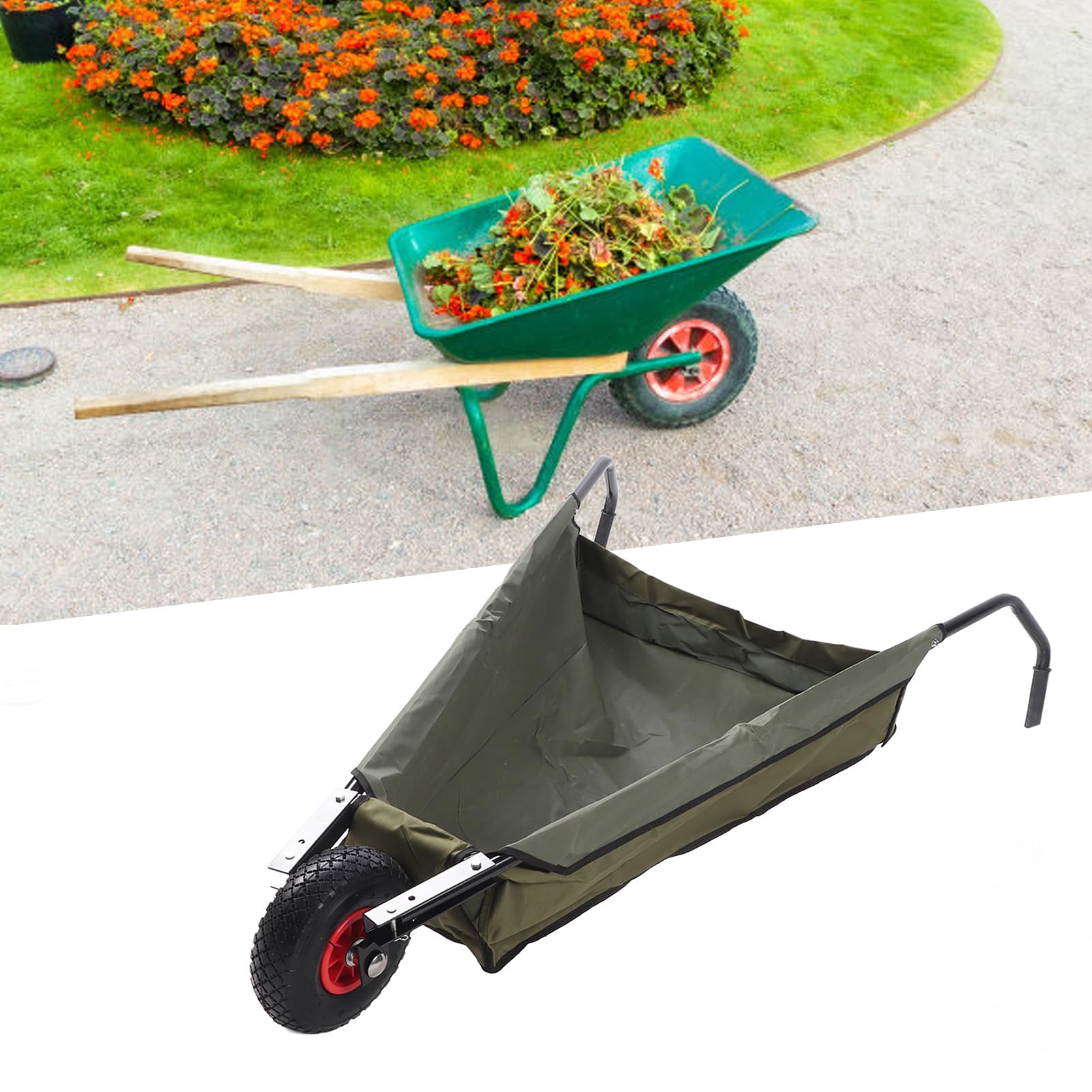 TOPINCN Carretilla de Jardín Plegable Carro de Jardín Plegable con Tubo de Acero Resistente para Suelo de Malezas, Fácil de Almacenar y Mover, Ideal para Jardineros, Metal/6 Pies * 3 Pies