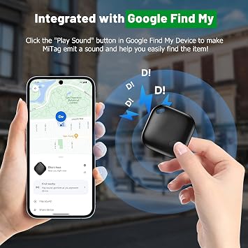 Android Smart Tag Google Find My Device App Bluetooth Tracker IP66 Waterproof Key Finder for Luggage Wallet (Black 1 Pack)