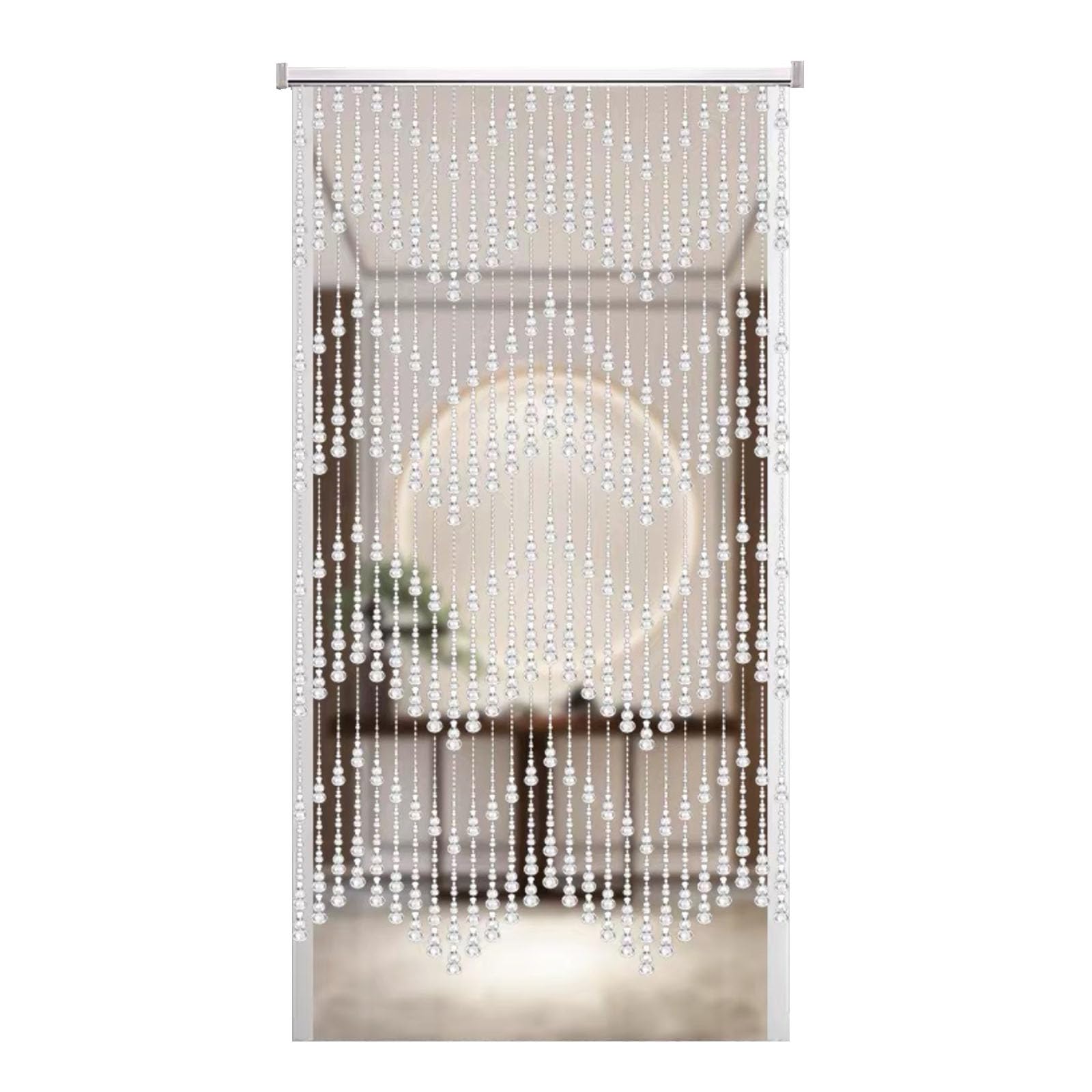 Perlenvorhang für Tür,Acryl,Hängende Türvorhang,Fadenvorhänge,Raumteiler,Dekoration,für Fenster,Wohnzimmer,Balkon,Terrasse,Zimmer,Mit Zubehör,Anpassbar Größen (90cm x 150cm,Weiß)